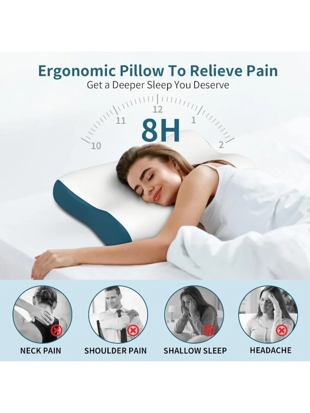 〽️Cervical Neck Pillow for Pain Relief Contour Memory Foam Orthopedic Bed Blue